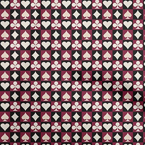 oneOone Cotton Silk Dark Magenta Fabric Poker Card Dress Material Fabric Print Fabric By The Yard 42 Inch Wide