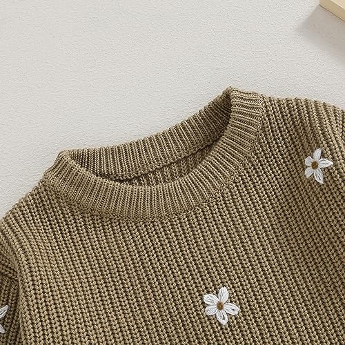 Qiylii Infant Baby Girl Flower Knit Sweater Romper Crewneck Long Sleeve Pullover Sweatshirt Onesie Fall Winter Clothes3