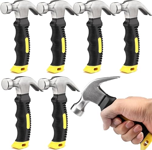 ZOENHOU 6 martillos de garra de 8 onzas, pequeños martillos rechonchos a granel con revestimiento de plástico antideslizante, mango suave,