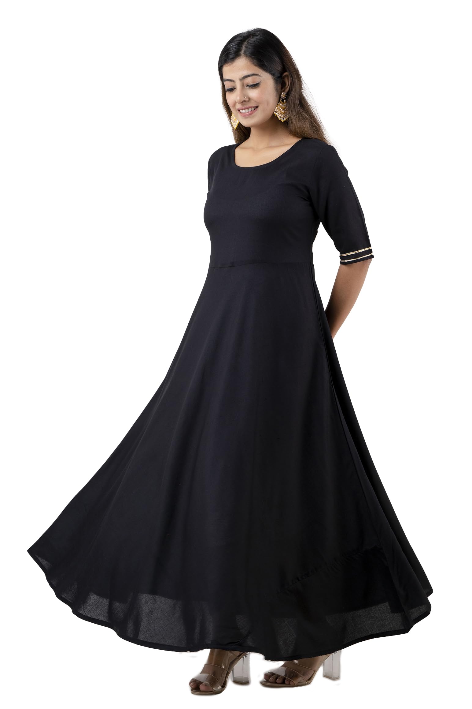 miss fame Women's Rayon Solid Anarkali Gown Kurta - (Black)