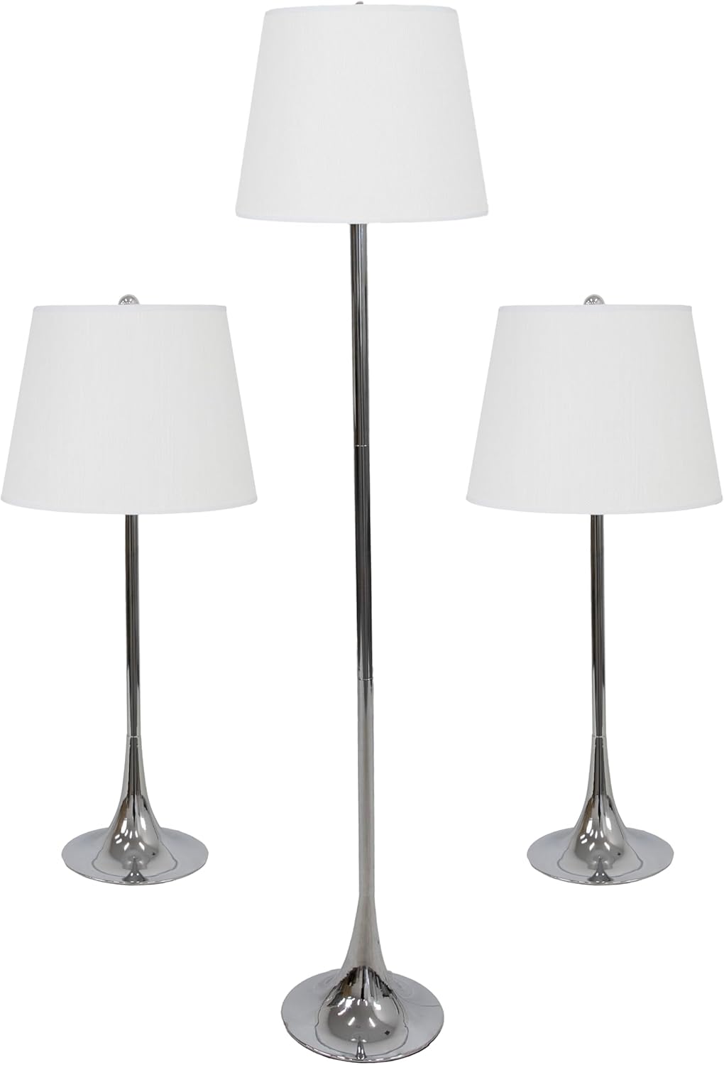 Sunnydaze Modern Splendor 3-Piece Floor and Table Lamp Set - Matching Indoor Metal Lamp Set of 3 - Plug-in Electric - Bulb Included