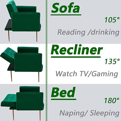 Miniatura 4 de Sofá cama plegable convertible de 71 pulgadas, moderno sofá biplaza de terciopelo con 2 almohadas, sofá cama futón con colchón y marco para sala de