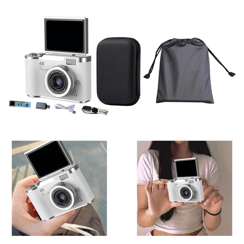 Appareil Photo Numérique 48 MP avec Numérique 8X pour étudiants et Débutants, Blanc, Idéal pour Thanksgiving.