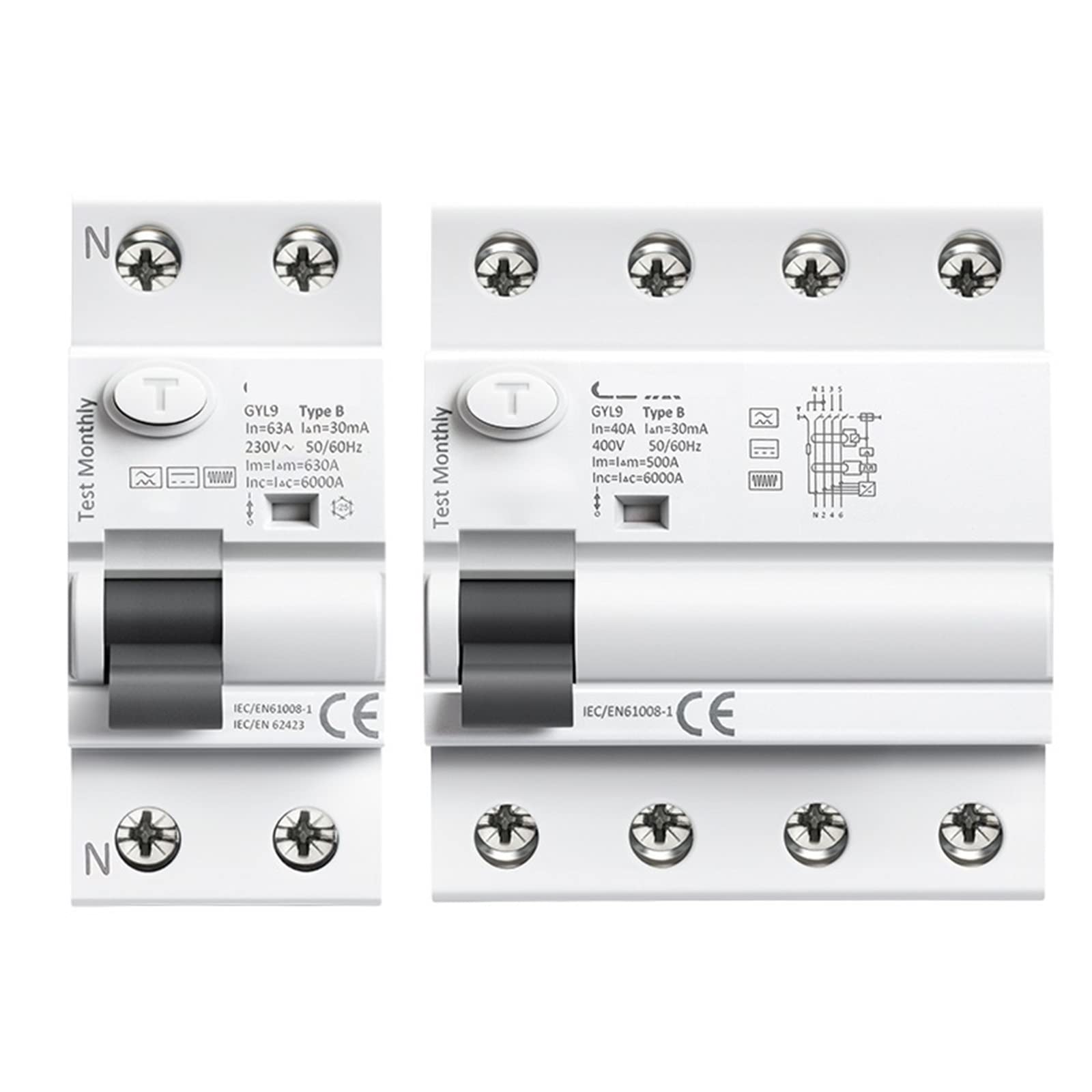 Interruttore differenziale di tipo B su guida DIN, DC RCCB, RCD 4P, 40A, 63A, 30mA, 300mA, 6KA, 1 pz(4P,40A 300mA)