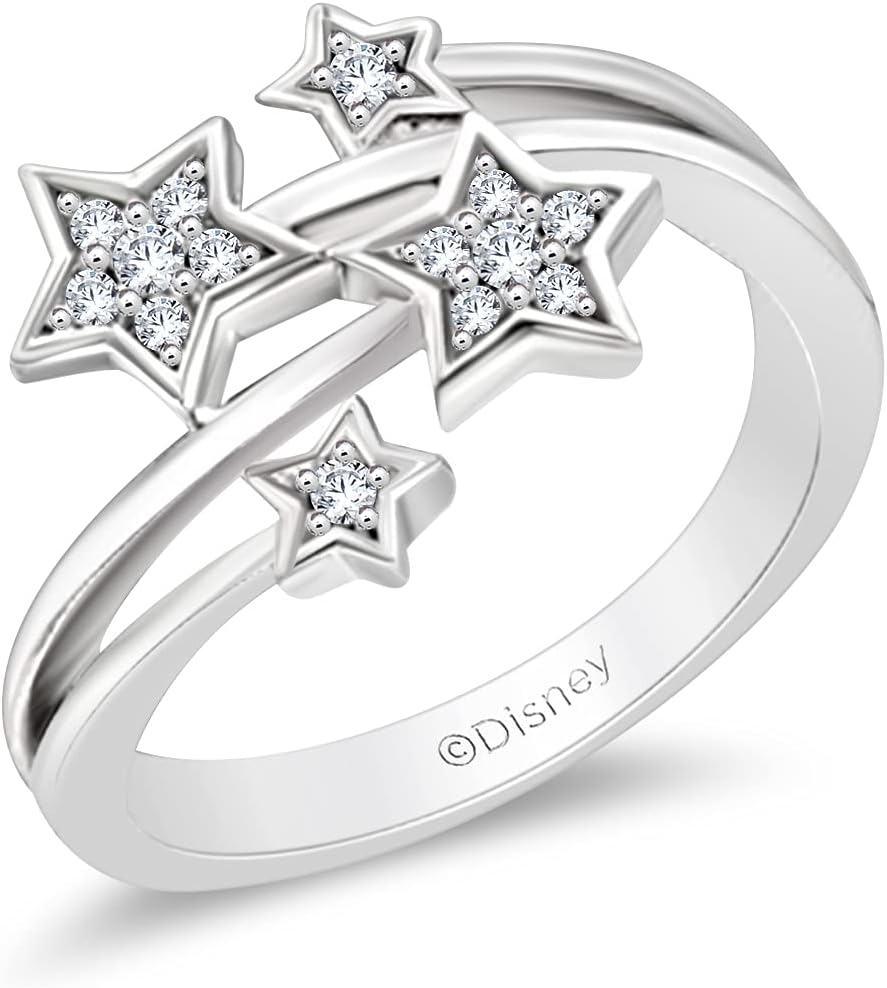 Jewelili Enchanted Disney Fine Jewelry Sterling Silver 1/10 Cttw Natural White Diamond Tinkerbell Disney Ring