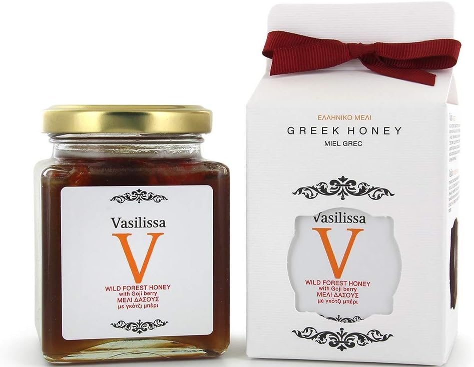 Stayia Farm Vasilissa Wildforest Organic Greek Honey | Authentic, Certified, Raw Honey, BIO Product, Greek Honey | Goji Berries - 250 Grams