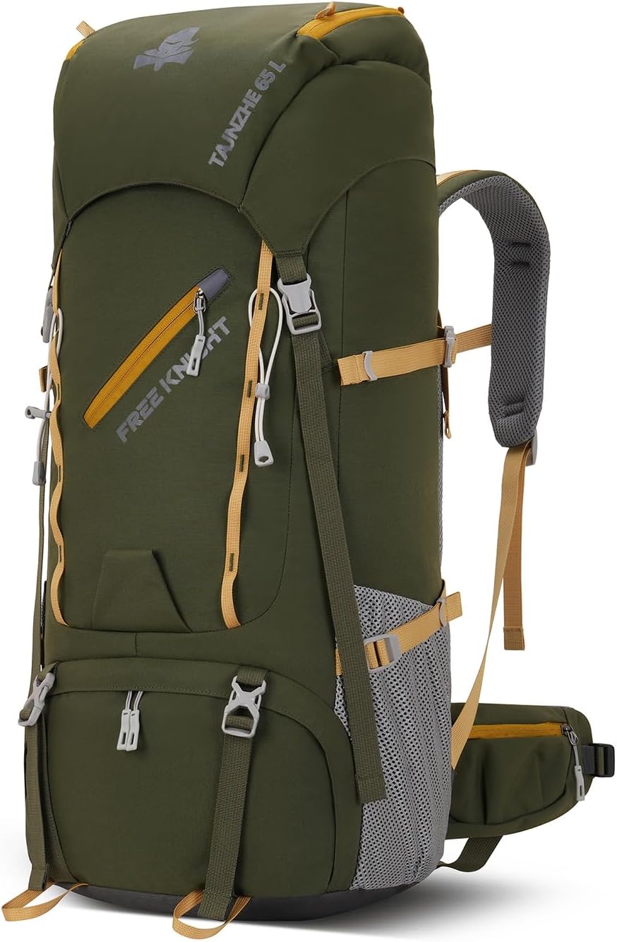 Bseash 65L Waterproof Hiking Camping Backpack with Rain Cover, Outdoor Sport Travel Daypack for Climbing Touring (Army Green)