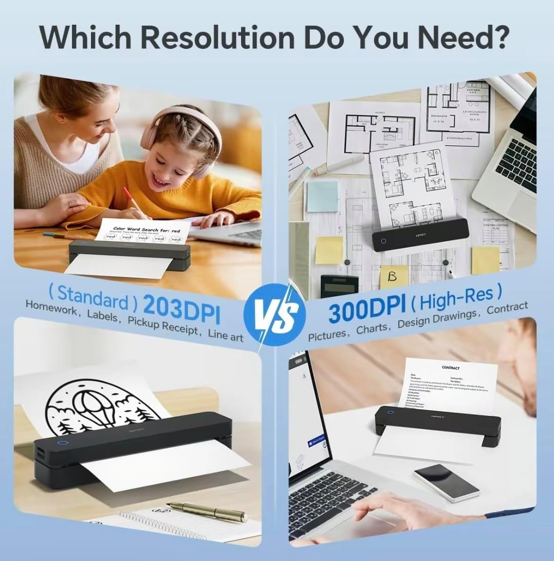 HPRT Portable Printer Wireless Bluetooth Connection MT660 Thermal Inkless Mobile Support 8.5'' X 11'' US Letter and Tattoo Stencil, Compatible with iOS/Android/PC, Includes 10pcs Transfer Paper