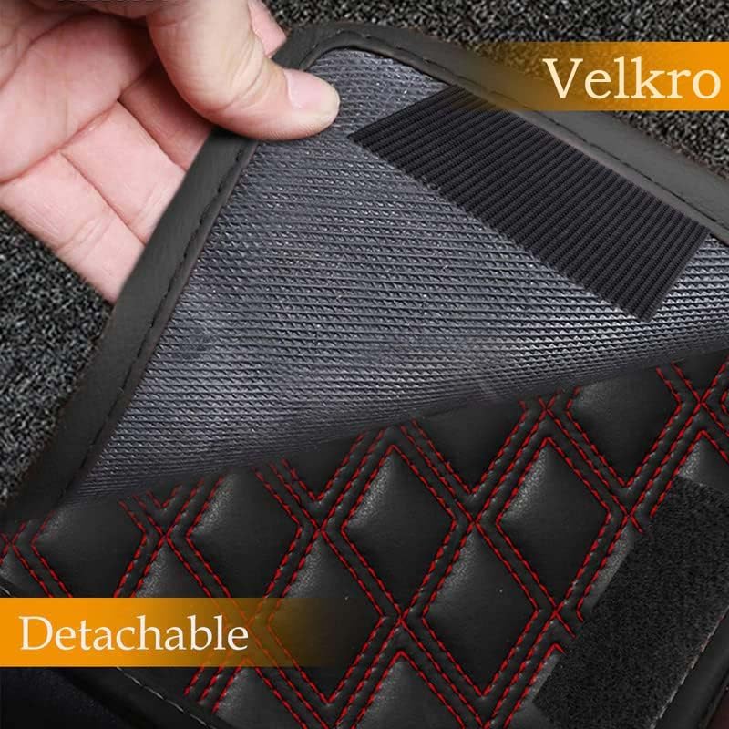 Image of Premium 7D Car Floor Mat Full Set for Kia Carnival Limousine, Luxury Leather with Detachable Grass Car Foot Mat with Heal Pad, 100% Waterproof & Anti-Skid (Black Red with Black Curly)