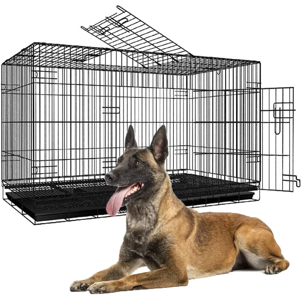 TDOO Dog Crates for Medium & Large Dogs, 40-inch Foldable Pet Playpen, Homes for Pets, Wire Metal Kennel folding Cages with Leak-Proof Plastic Pan (pet below 45kg)…
