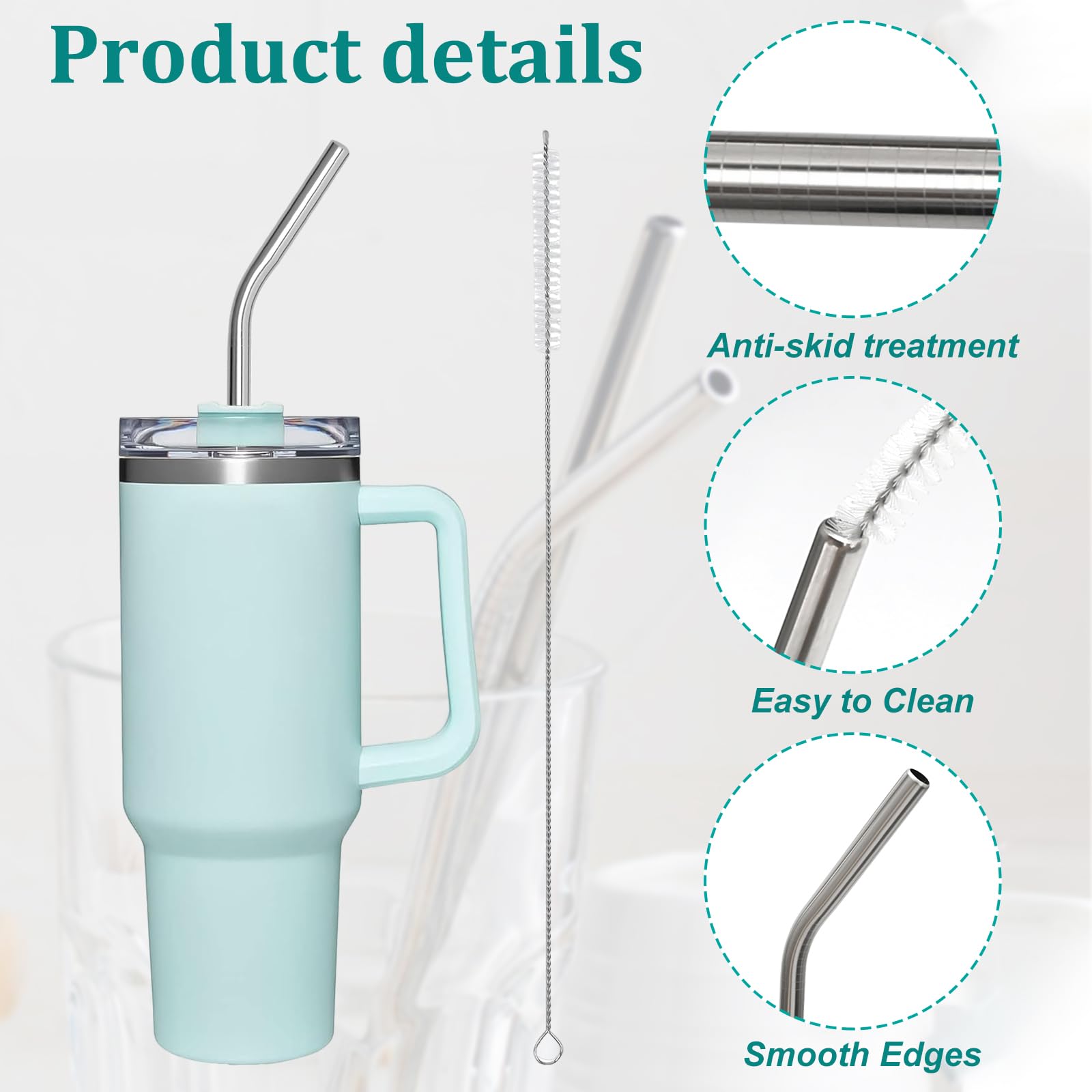Pack de 8 pajitas de acero inoxidable 304 reutilizables de 31 cm con cepillo y bolsa, pajitas extra largas para vasos de 40 oz, batidos y bebidas frías