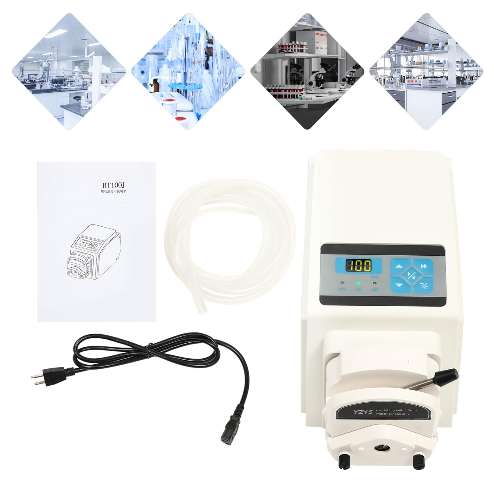 YIYIBYUS Industrial Peristaltic Metering Pump, YZ15-13A 0.1-100rpm Variable Speed, 0.07-380 mL/min Flow Rate, Beige, Above Ground, ABS, PPS, Stainless Steel, 13.1ft 17# Tubing