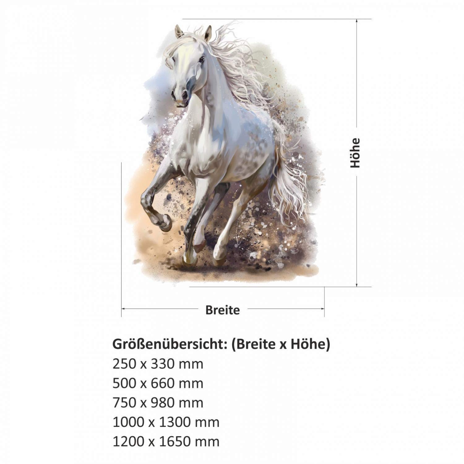 179 Wandtattoo Pferd weiß - Mädchen Kinderzimmer Sticker Aufkleber weiß Pferde reiten Pony Wandbild Wanddeko Wandsticker Größe 1200 x 1650 mm