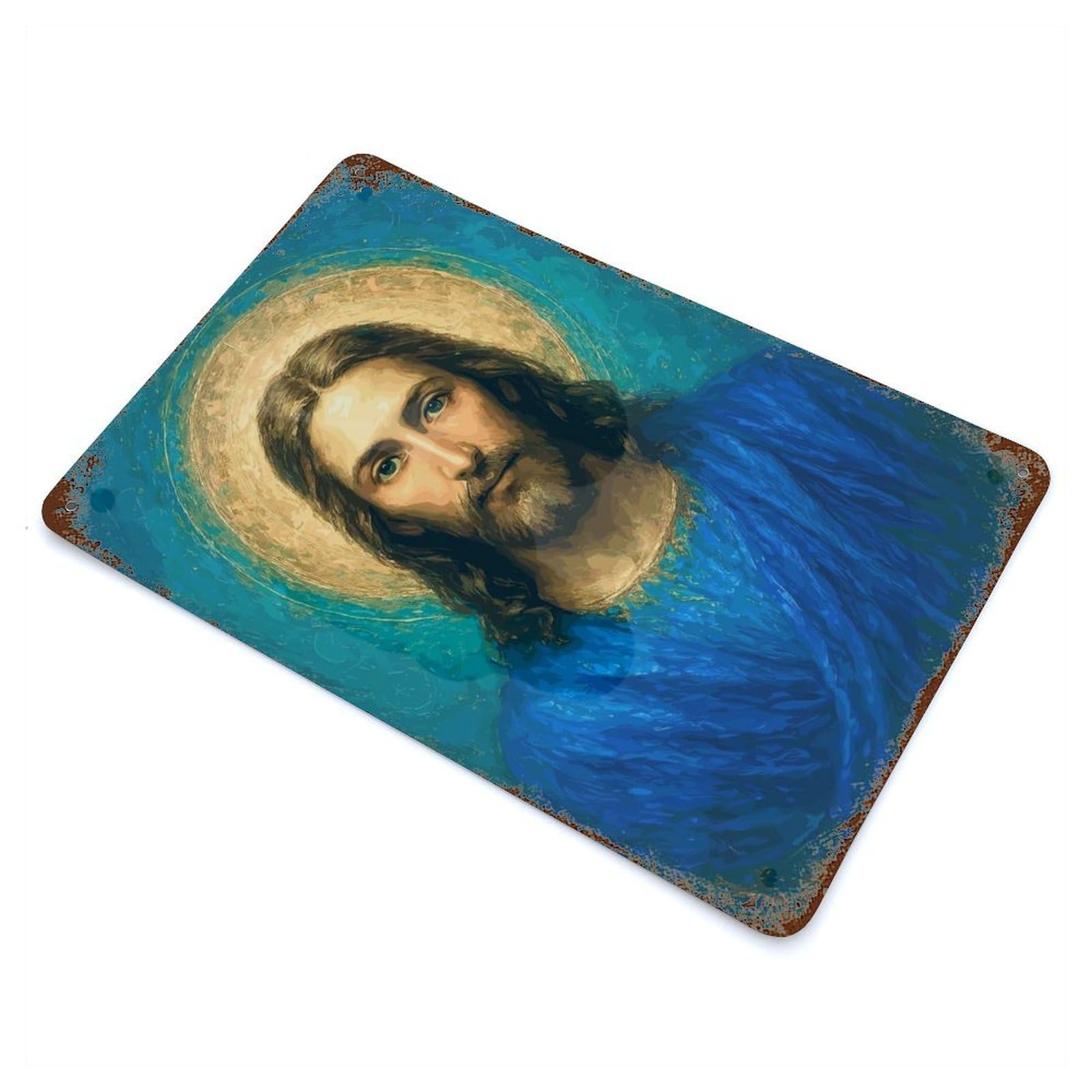 Portrait of Jesus Christ with Halo Vintage Wall Sign 11.8"x7.9", Rust Effect Metal Decor for Patio, Garden Room And Bar Decor
