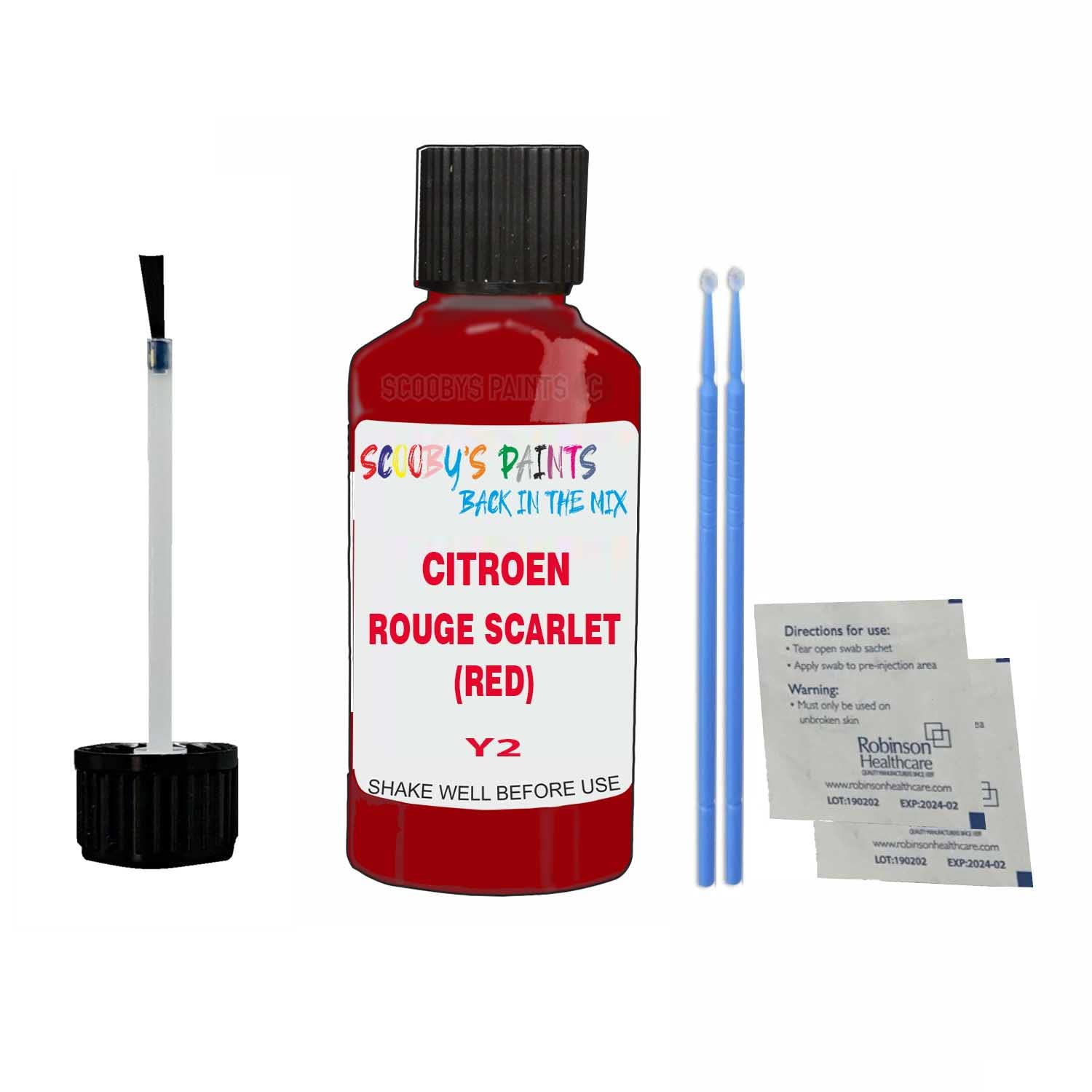 SCOOBYS PAINTS BACK IN THE MIX Touch Up Paint For Citroen C1 Rouge Scarlet (Red) Y2 2005-2021 30Ml Bottle Brush Scratch Stone Chip Repair Pen
