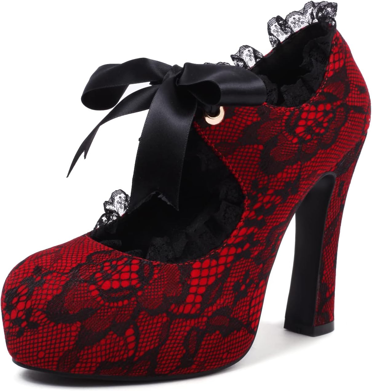 Women's Lace Flower Mary Jane Punk Closed Toe Prom Maid Costume Elegantes Gothic Pumps Vintage Sweet Platform High Heels Shoes