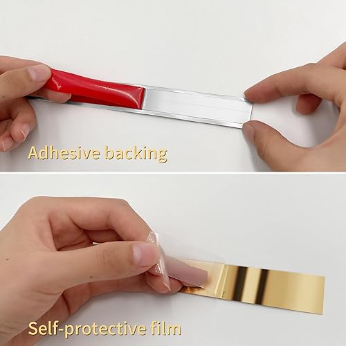 Miniatura 4 de Moldura de pared de 16.4 pies x 0.8 pulgadas, moldura para despegar y pegar, acabado metálico flexible y autoadhesivo para pared, espejo, muebles,