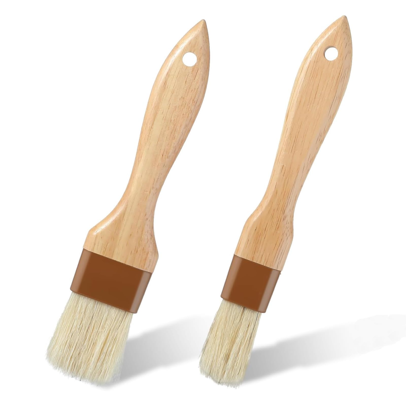 Baking Basting Brush, 2 Pcs Natural Bristle Pastry Brush with Wooden Handles, Culinary Baster Brushes, Oil Brush for Kitchen Cooking BBQ Barbecue Grill Butter Sauces Marinade Egg(1.5" and 1")