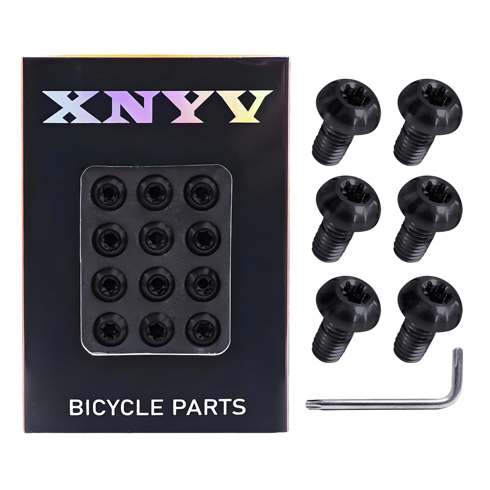 Bicycle disc brake rotor titanium alloy ultra-hard ultra-light bolts 12 pieces M5x10mm, electroplated coating, multi-element