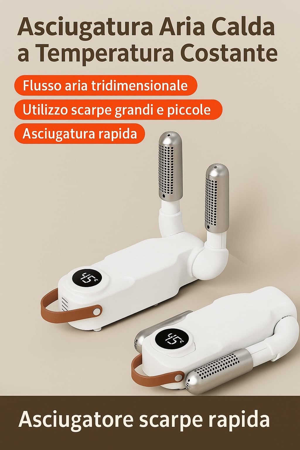 Asciuga Scarpe Elettrico ad Aria Calda con Controllo Intelligente della Temperatura – Asciugatura Rapida, Timer Regolabile, Flusso d’Aria 3D, per Scarpe, Guanti e Stivali. Ideale per Viaggio