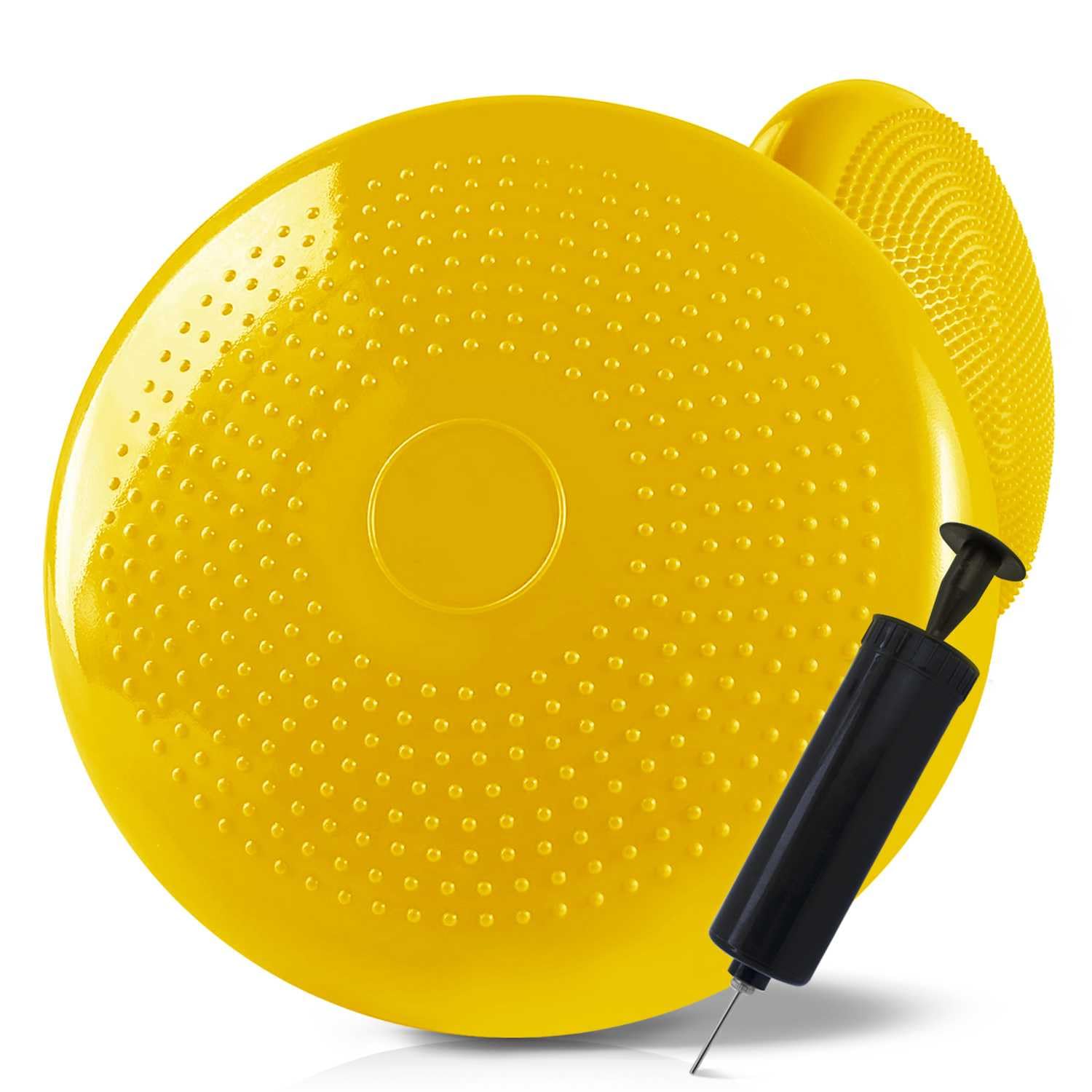 OcioDual Coussin TDAH Jaune, Coussin d'Equilibre, Fitness Materiel l'Entraînement du Core, Tronc, Proprioception, l'agilité, Disque Gonflable, Surface en PVC avec Gonfleur Manuel