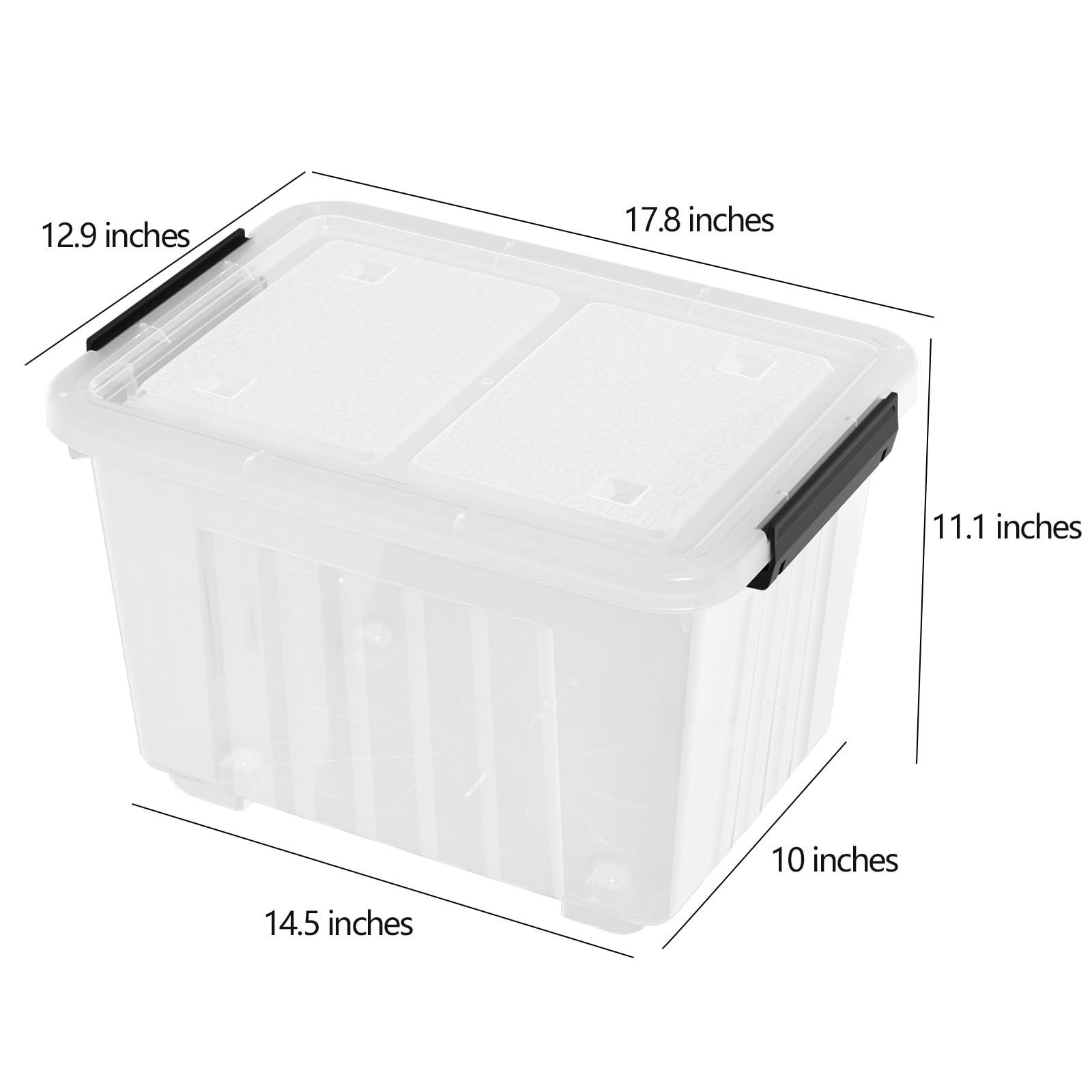 Cand Lot de 4 boîtes de rangement en plastique avec roulettes, 30 litres, transparentes