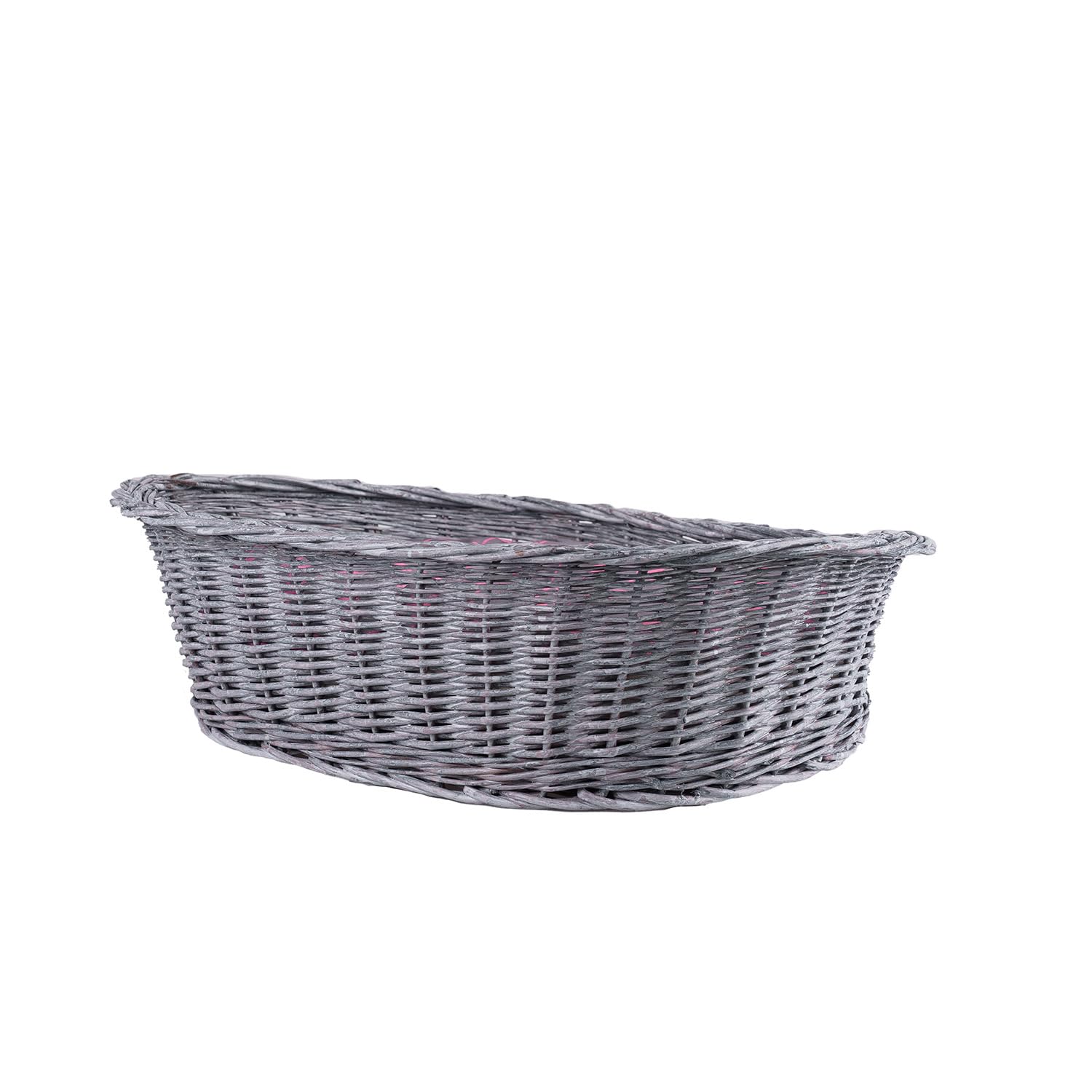 Cesta para perros de mimbre para perros y gatos, cama para perros y gatos, cama con cojín, cesta para animales trenzada, cesta para gatos (gris_gris, 95 x 72 cm, altura 27)