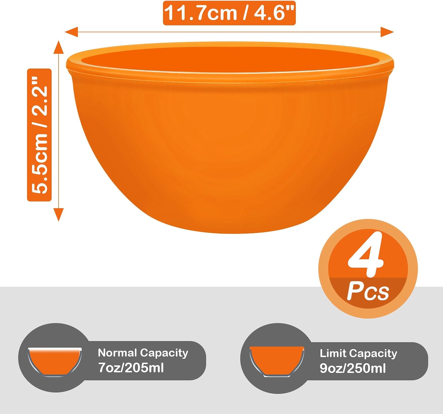Webake Small Silicone Prep Bowls, 4 Pack 8oz Unbreakable Ice Cream Snack Bowls, Dishwasher Safe Ramikens
