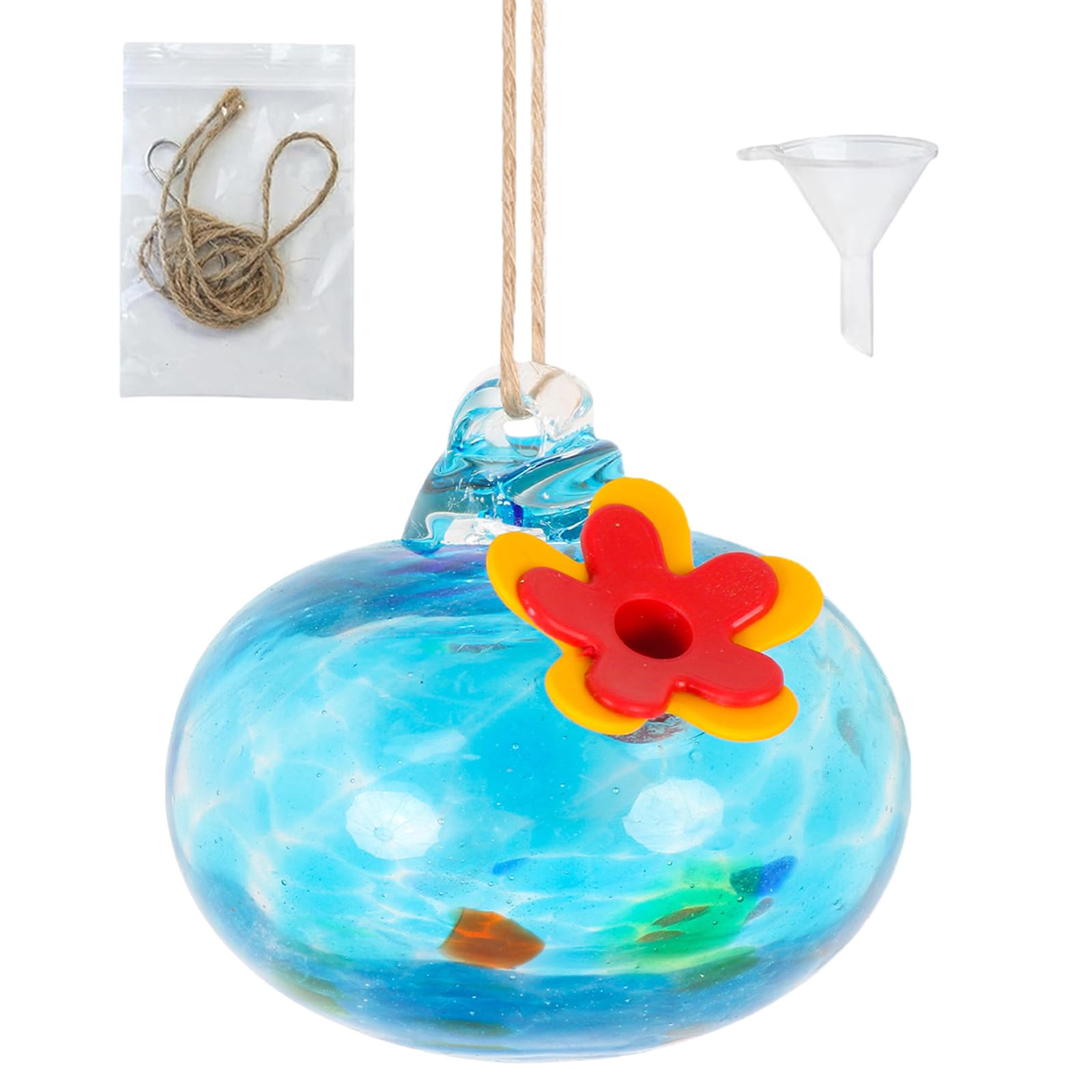 Introti QFkris Blown Glass Hummingbird Feeder with Suction Cups for Window Small Hummingbird Feeder with Flo (A)
