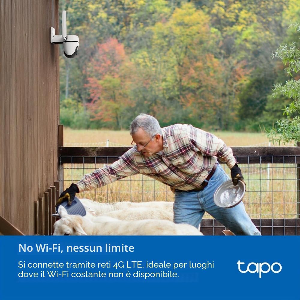 Tapo Telecamera di sicurezza esterna Pan/Tilt 4G LTE C501GW, senza bisogno di WiFi, Full HD 1080P, tracciamento del movimento a 360°, nessun costo mensile, rilevamento AI, visione notturna a colori