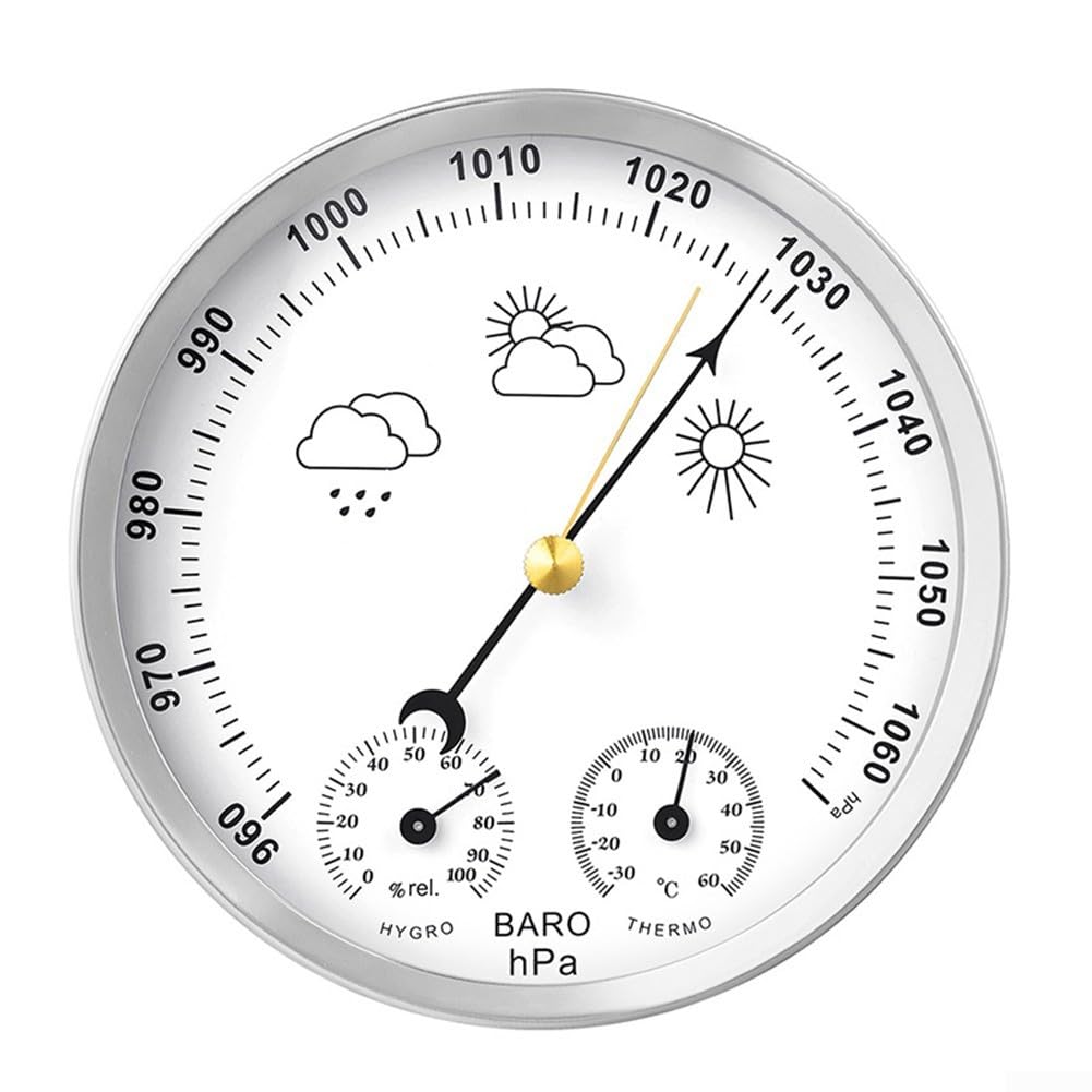 Hygrometer Thermometer Barometer für Innen Außen 3 in 1 Wetterstation mit großem Display Messung Temperatur Luftfeuchtigkeit Atmosphärendruck -30 bis 60℃ 0-100% RH