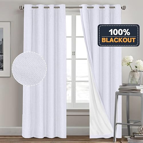 Miniatura 327 de PrinceDeco Cortinas opacas 100% para dormitorio, cortina de lino para puerta corrediza de cristal, cortinas opacas extra anchas con ojales Arena