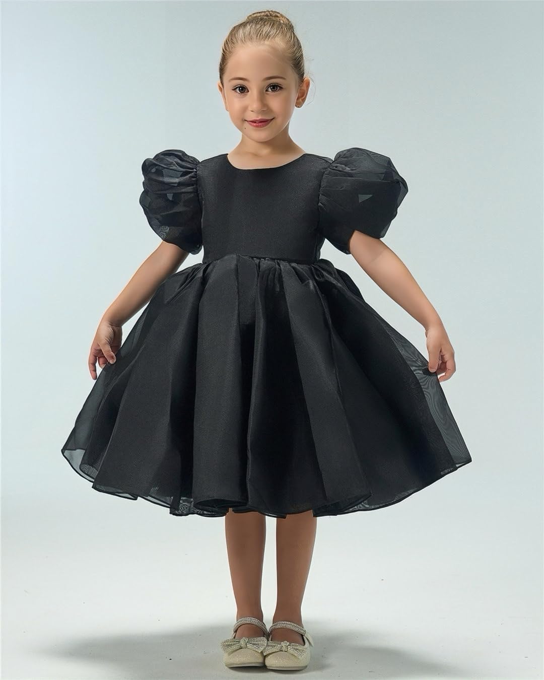 2Bunnies Girl Baby Toddler Puff Sleeve Organza Tulle Tutu Twirly Babydoll Flare Ball Gown Princess Flower Girl Dress - Image 4