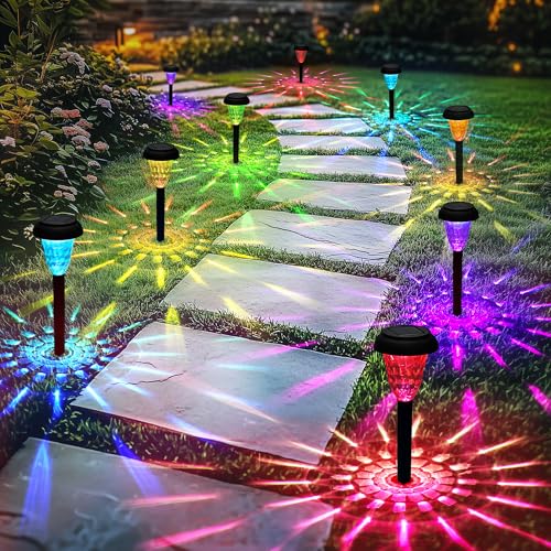 TISEJOY Solar Pathway Lights Outdoor Waterproof 12 Pack Color Changing Garden Light for Yard Patio Driveway Walkway Lawn Landscape Lighting for Outdoor 4th of July Decorations