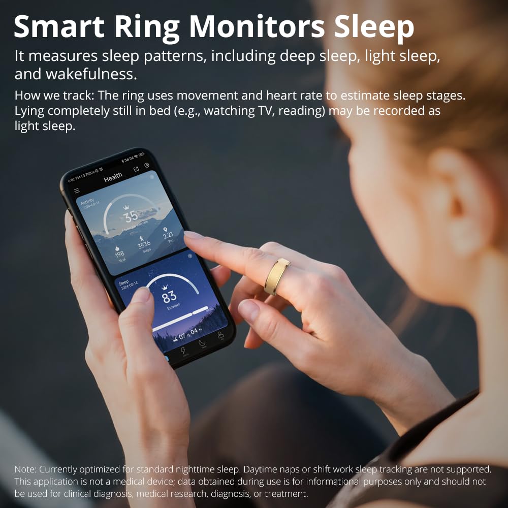 COLMI Bague intelligente R10 suivi de la santé du sommeil et de la fréquence cardiaque (doré, 10) | Bague intelligente pour homme et femme, compteur de pas et surveillance de la distance, compatible Android et iOS