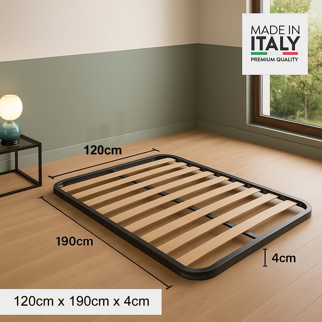 Rete a Doghe Ortopedica 120x190 Senza Piedi – Struttura in Tubolare Rinforzato, Doghe in Legno di Faggio Curvato – Rete da Appoggio per Materasso Una Piazza e Mezza Robusta, Silenziosa e Anticigolio