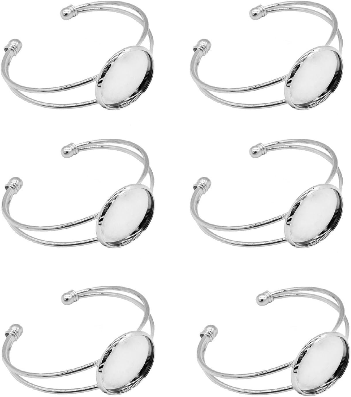 MIAO JIN 6 Pcs 25 mm Adjustable Round Cabochon Bezel Tray Blank Bangle for Crafting DIY Bracelets Making