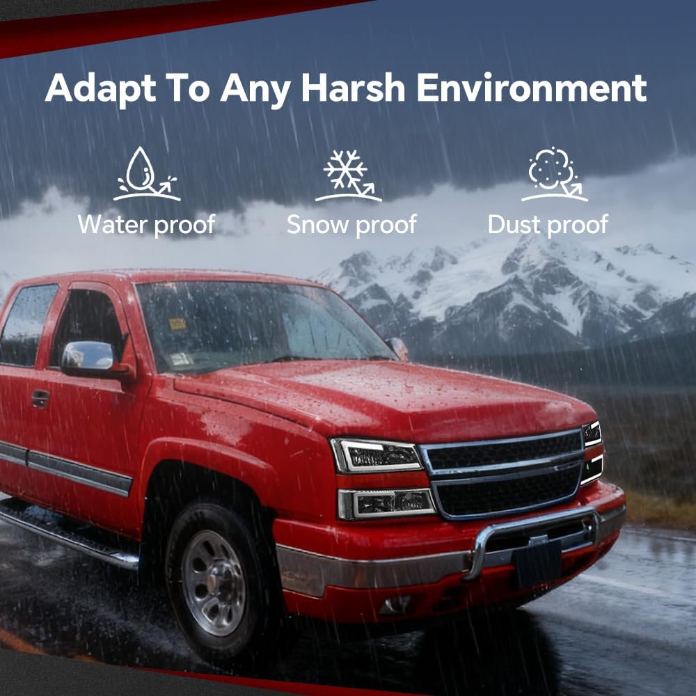 Headlights Assembly Chrome Housing Clear Corner Compatible with Chevy Silverado/Avalanche 2003-2007, Left & Right Headlamp Replacement Faros Conjunto De Faros