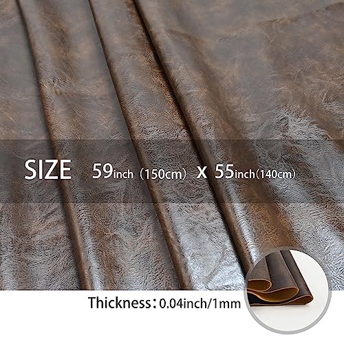 150cm x 140cm (59 x 54 Inch) Soft Leather Fabric - Faux Leather Fabric -1mm Thick for Upholstery - DIY Crafts - Dark Brwon Crazy Horse Distress