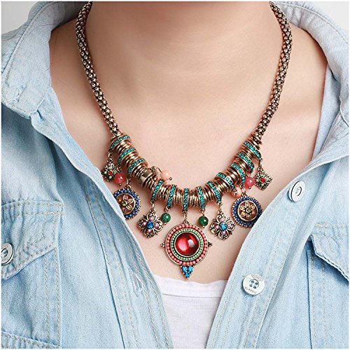 Hongye Bohemian Multicolor Round Pendants Enamel Rhinestone Ethnic Necklace For Women #TOP1