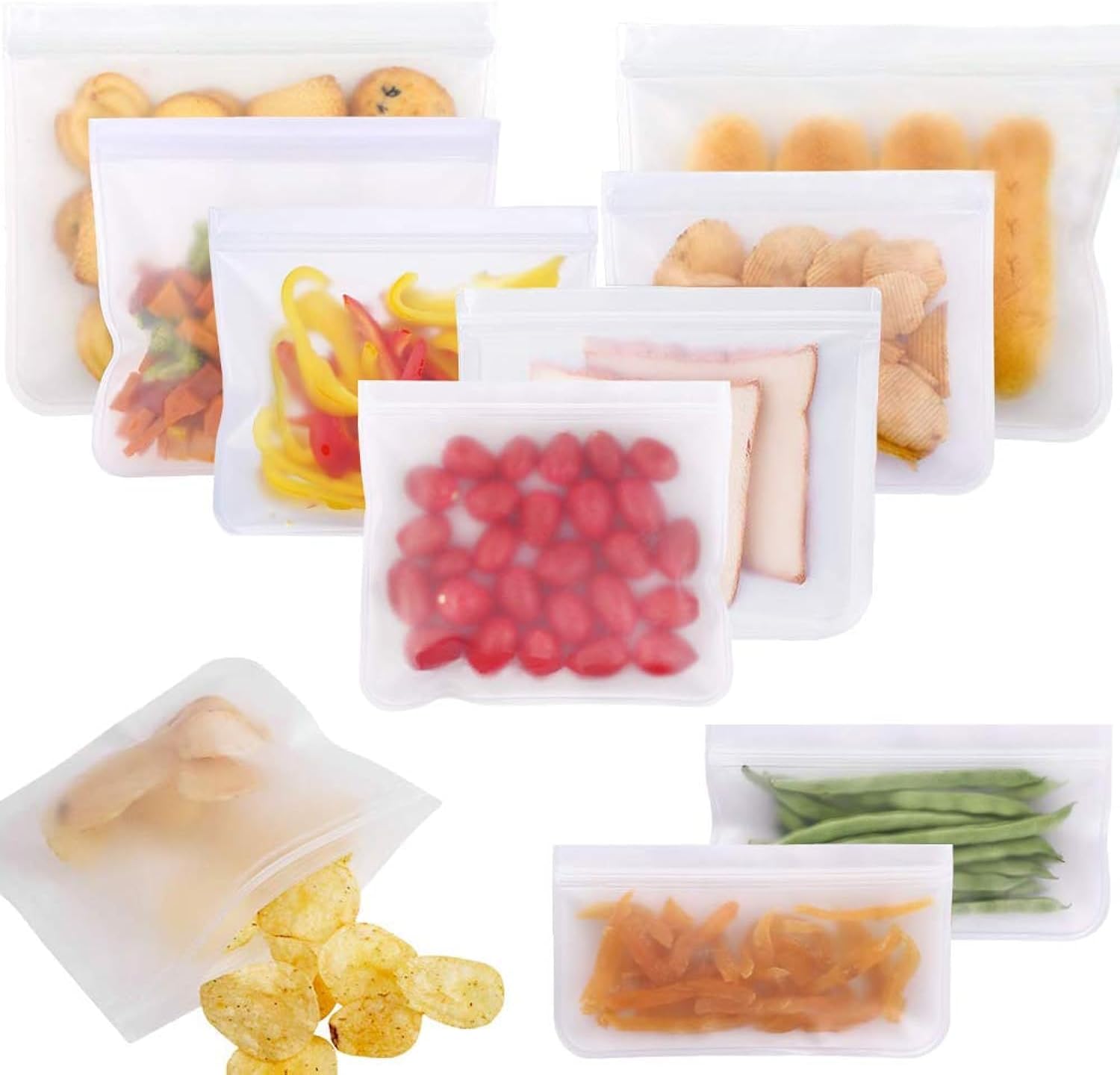 10 reusable food storage bags๏ผReusable fruit and vegetable sandwich bag๏ผPreserving Food Container๏ผPEVA Food Bag๏ผFood Storage Set๏ผfor Cooking, Lunch, Snack, Sous Vide, Baby Food Prep๏ผ2L+6M+2S)
