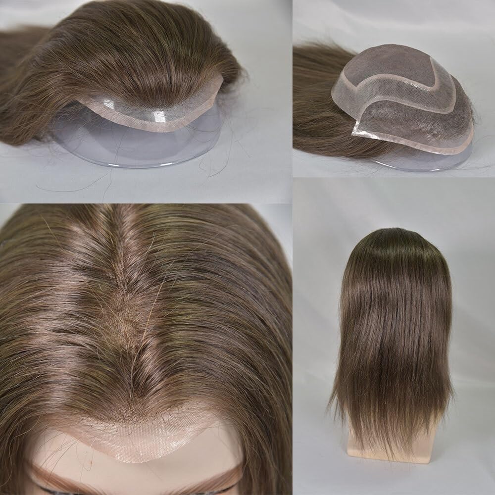 Tupecik męski Swiss Lace Front Men Toupee 8"x10" Mono PU Hairpiece 12" Long Human Hair System Units Treski(#4 Color)
