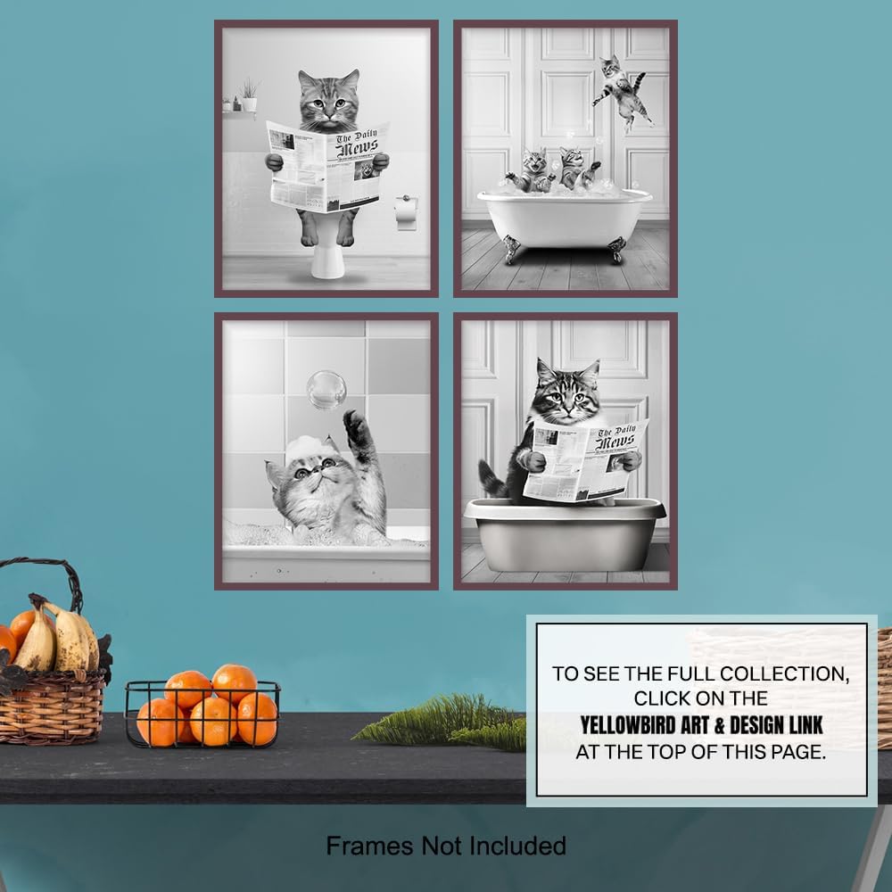 Cute Cat small Bathroom Decor - Cat Decor Gallery Wall Art Collage - funny Kids Bathroom Pictures - Bath Wall Art Set - Kitty Lovers Gifts - Bath Accessories - Kitten Themed Stuff for Women - Image 7