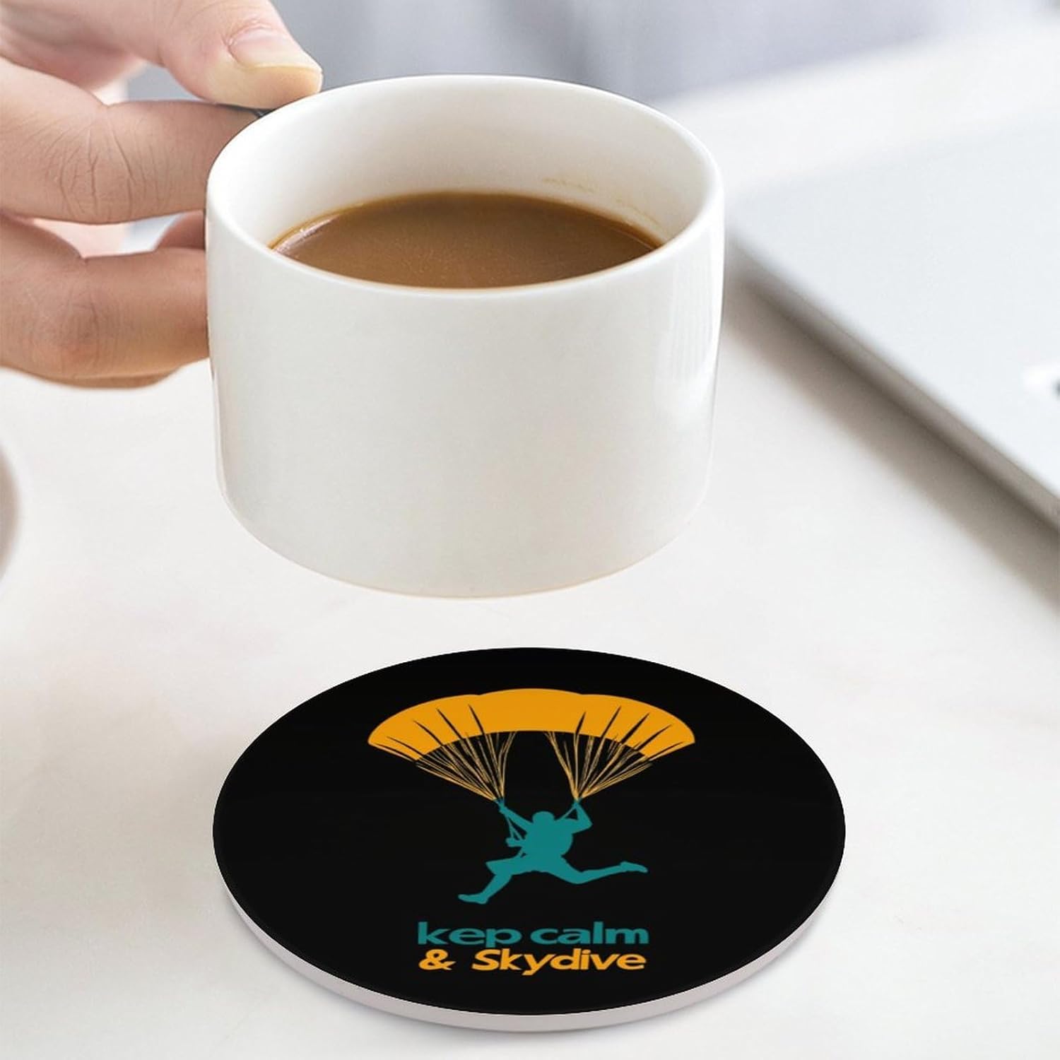 Keep Calm and Skydiving Round Ceramic Coasters Print Drinks Absorbent with Cork Base for Home Decor Gifts 4 Inch