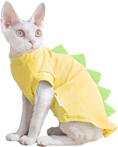 Bonaweite Sphynx - Ropa de gato, diseño de dinosaurio, camisas de gato solo para gatos, suéter de gato sin pelo, ropa transpirable para gatos Devon