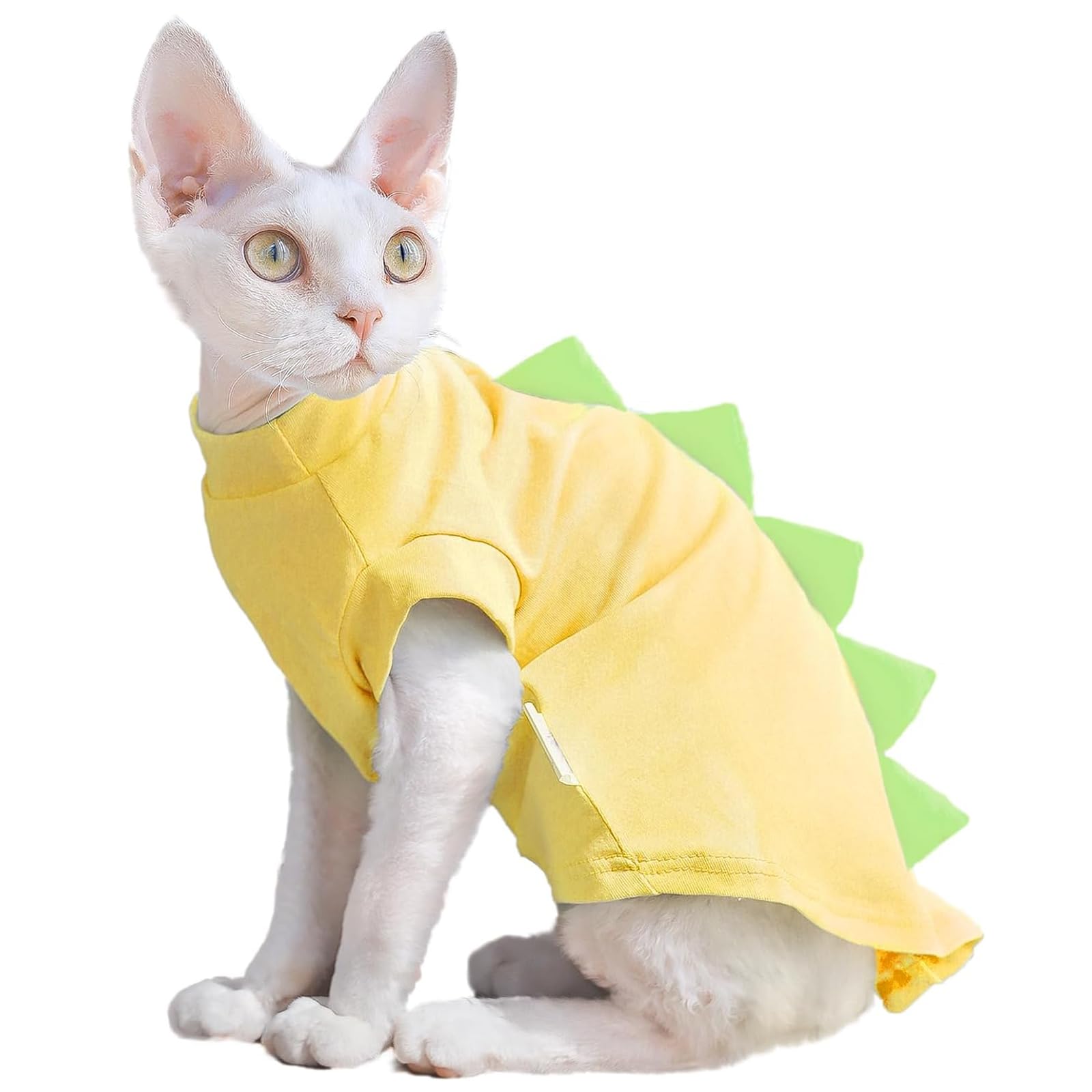 QBLEEV Sphynx Cat Clothes, Dinosaur Design Cat Shirts for Cats Only, Hairless Cat Sweater, Breathable Cat Daily Wear Clothes for Devon Rex Cats Summer, Kitten Costume T-Shirts with Sleeves for Cats — image 1
