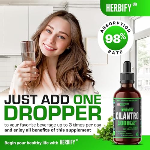 Herbify Organic Cilantro Tincture - Herbal Cilantro Supplement For Detox - Rich Source Of Antioxidants - Supports Heart And Body Cleanse - Made In Usa - Cilantro Extract Organic 4 Fl Oz #TOP1