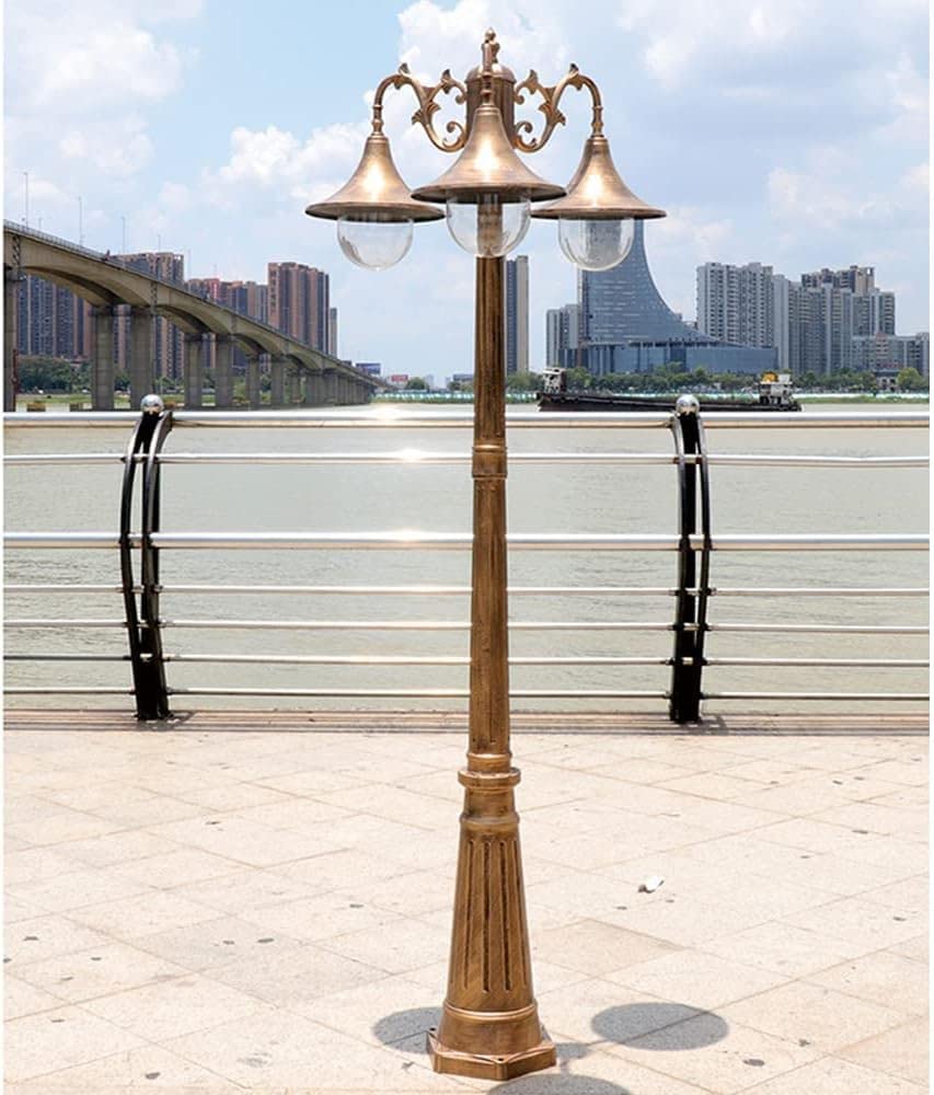 Lampadaire d'extérieur, 170 cm (66,9 po), 3 têtes, en Aluminium, pour allée, Jardin, Porche ou extérieur. Lanterne en Verre.,Bronze-252CM99.2in