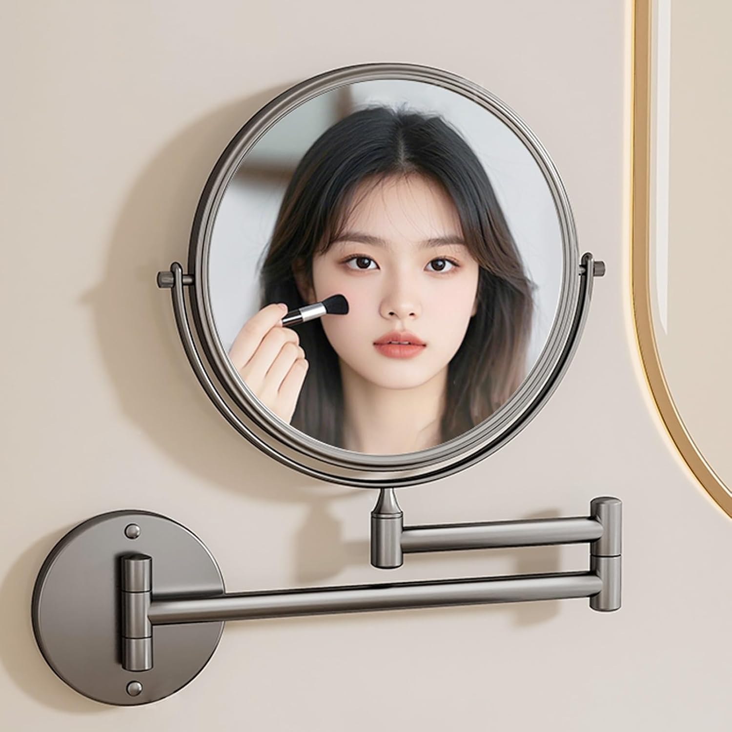 伸縮可能 壁付けメイク化粧道具 折りたたみホテルミラー 洗面所用 両面化粧鏡 6インチ 8インチ 3倍拡大鏡 壁掛けミラー 壁掛け化