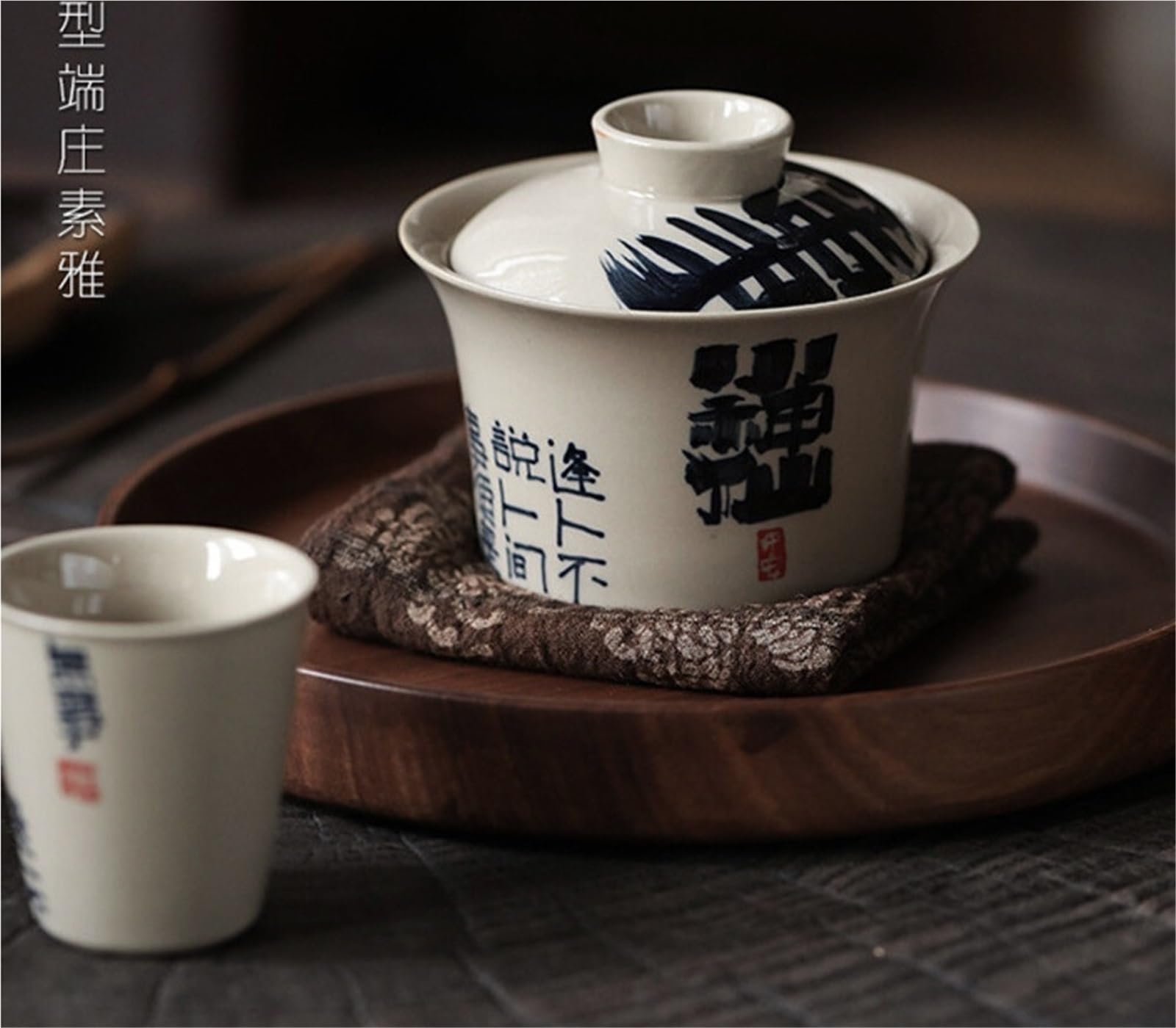 130 ml vintage odręcznie napisany mały nieśmiertelny Gaiwan retro trawa drewno szara herbata Tureen domowa pokrywa do robienia herbaty miska do herbaty rzemiosło